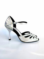 Load image into Gallery viewer, Diamond (L5) - Silver Gray Satin Dance Shoe with Boreal Swarovski and Stiletto Heel