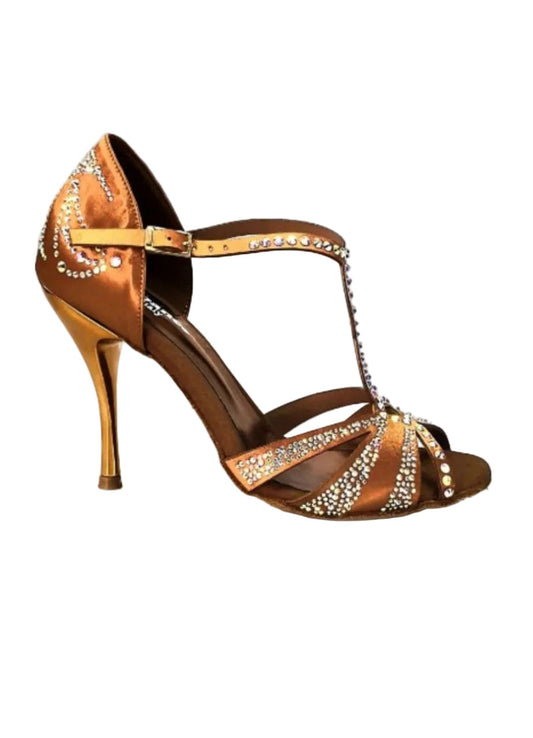 CAMILA Superb (accollata) L13 - Scarpa da Ballo in Raso Seta Bronzo Wish Dance, vista laterale