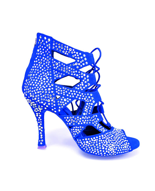 Sandalo a Tronchetto in Camoscio Blu Royal e Swarovski Boreali Olimpya Extra Plus Wish Dance, vista laterale