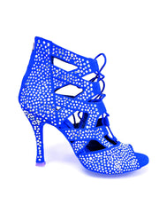 Load image into Gallery viewer, Olimpya Extra Plus - Sandalo a Tronchetto in Camoscio Blu Royal e Swarovski Boreali