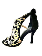 Carica immagine nella Galleria, Desiré SW - Sandalo da Donna in Camoscio Nero Inserto Raso Seta Bronzo con Swarovski Boreali Wishdance
