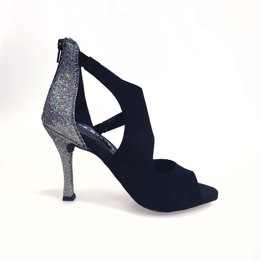 Sandalo da donna Desiré in camoscio nero e multicolor con dettagli in argento, scarpa Wish Dance Shop, vista laterale