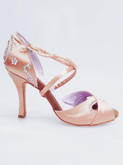 Carica immagine nella Galleria, Gravity SW QC (32QC) - Scarpa Da Donna in Raso Seta Carne con Swarovski Disegno Bastone Cinturino incrociato sul collopiede Wish Dance Shop