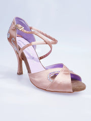 Carica immagine nella Galleria, Gravity SW QC (32QC) - Scarpa Da Donna in Raso Seta Carne con Swarovski Disegno Bastone Cinturino incrociato sul collopiede Wish Dance Shop