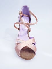 Carica immagine nella Galleria, Gravity SW QC (32QC) - Scarpa Da Donna in Raso Seta Carne con Swarovski Disegno Bastone Cinturino incrociato sul collopiede Wish Dance Shop