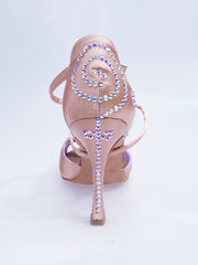Carica immagine nella Galleria, Gravity SW QC (32QC) - Scarpa Da Donna in Raso Seta Carne con Swarovski Disegno Bastone Cinturino incrociato sul collopiede Wish Dance Shop