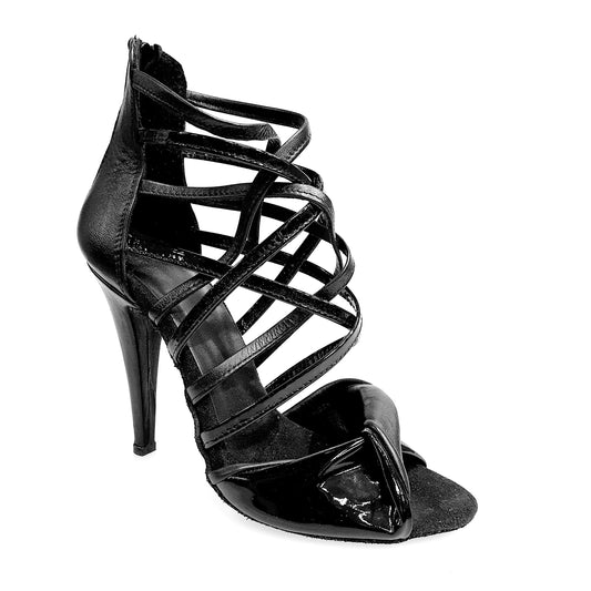Sandalo donna Natalia (360) Wishdance in vernice nera con tallone in pelle nera, elegante e alla moda.