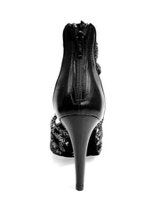 Carica immagine nella Galleria, Natalia (360) - Sandalo Alto da Donna in Pitone Silver con tacco e tallone in Pelle Nera Tacco alto a Spillo largo Wishdance