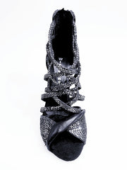 Carica immagine nella Galleria, Natalia (360) - Sandalo Alto da Donna in Pitone Silver con tacco e tallone in Pelle Nera Tacco alto a Spillo largo