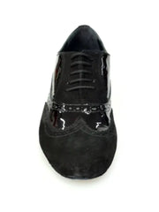 Carica immagine nella Galleria, ADONE (MS14) - Stringata Coda di Rondine Mod. Oxford Brogue Scarpa in Camoscio e Vernice Nera Forma Tonda Wish Dance Shop