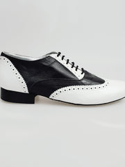 Carica immagine nella Galleria, Adone (MS14) - Stringata Coda di Rondine Mod. Oxford Brogue Scarpa in Pelle Bianca e Pelle Nera Forma Tonda Wish Dance Shop