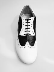 Carica immagine nella Galleria, Adone (MS14) - Stringata Coda di Rondine Mod. Oxford Brogue Scarpa in Pelle Bianca e Pelle Nera Forma Tonda Wish Dance Shop