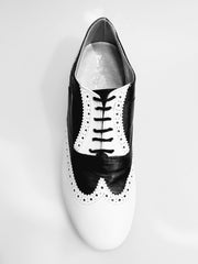 Carica immagine nella Galleria, Adone (MS14) - Stringata Coda di Rondine Mod. Oxford Brogue Scarpa in Pelle Bianca e Pelle Nera Forma Tonda Wish Dance Shop