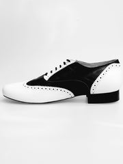 Carica immagine nella Galleria, Adone (MS14) - Stringata Coda di Rondine Mod. Oxford Brogue Scarpa in Pelle Bianca e Pelle Nera Forma Tonda Wish Dance Shop