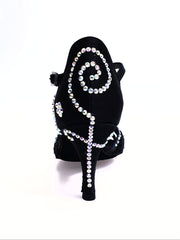 Load image into Gallery viewer, Infinity Plus (BI-Flex) - Woman's Shoe in Black Silk Satin with Swarovski Papal Stick Design and Extraflex Competition Bottom