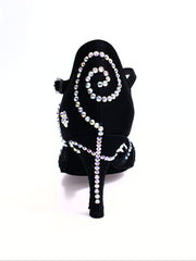 Carica immagine nella Galleria, Infinity Plus (BI-Flex) - Scarpa Da Donna in Raso Seta Nero con Swarovski Disegno bastone Papale e Fondo Extraflex Competition Wish Dance Shop
