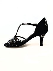 Carica immagine nella Galleria, Infinity Plus (BI-Flex) - Scarpa Da Donna in Raso Seta Nero con Swarovski Disegno bastone Papale e Fondo Extraflex Competition Wish Dance Shop