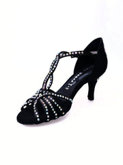 Carica immagine nella Galleria, Infinity Plus (BI-Flex) - Scarpa Da Donna in Raso Seta Nero con Swarovski Disegno bastone Papale e Fondo Extraflex Competition Wish Dance Shop