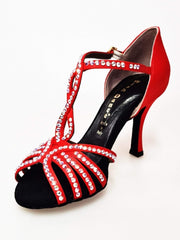 Carica immagine nella Galleria, Infinity (BI-Flex) - Scarpa Da Donna in Raso Seta Rosso con Swarovski Parziali solo avanti e Fondo Extraflex Competition