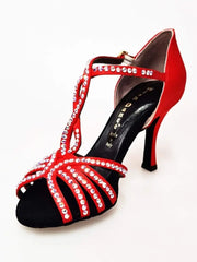Carica immagine nella Galleria, Infinity (BI-Flex) - Scarpa Da Donna in Raso Seta Rosso con Swarovski Parziali solo avanti e Fondo Extraflex Competition Wish Dance Shop