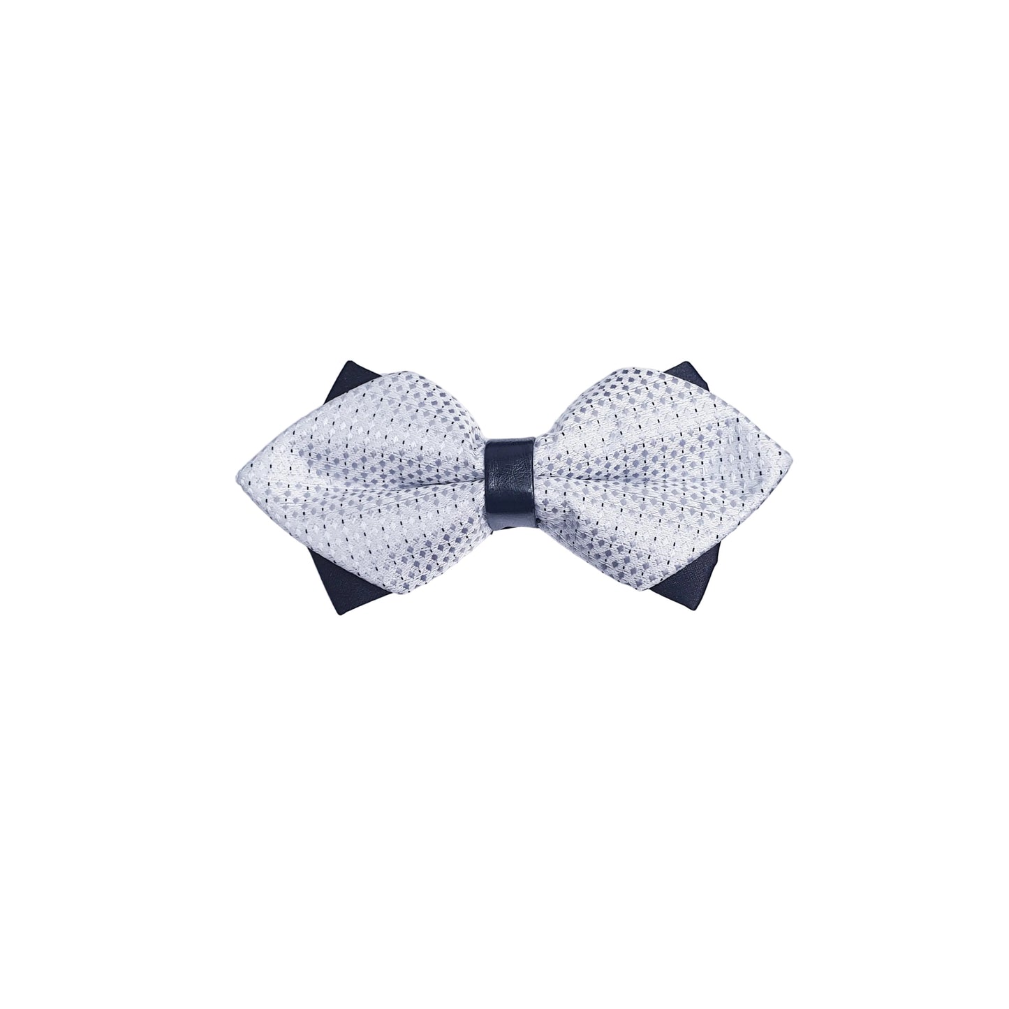 Papillon Wish Dance Shop a punta fantasia argento con mini quadri sovrapposti su base nera, elegante e raffinato.
