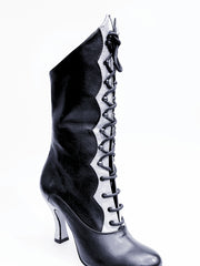 Carica immagine nella Galleria, Stivali Wish Dance D-3 Pairè in pelle nera con chiusura anteriore, alamari a stringhe e inserti glitter argento.