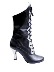 Carica immagine nella Galleria, Stivali in pelle nera Wish Dance con chiusura anteriore, alamari a stringhe e inserti glitter argento, modello D-3 Pairè.