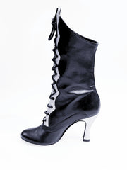 Carica immagine nella Galleria, Stivali Wish Dance in pelle nera con chiusura anteriore, alamari a stringhe e inserti glitter argentato, modello D-3 Pairè.