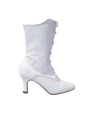 Carica immagine nella Galleria, Stivali bassi Wish Dance Shop D-2 Zip 619 in pelle bianca con stringhe anteriori e zip laterale, stile elegante e moderno