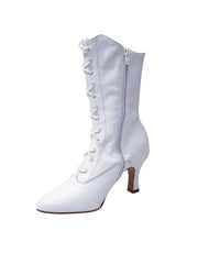 Carica immagine nella Galleria, Stivaletti bassi in pelle bianca D-2 Zip 619 di Wish Dance Shop con stringhe anteriori e apertura zip laterale.