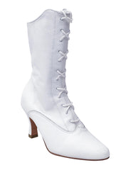 Carica immagine nella Galleria, Stivali bassi in pelle bianca D-2 Zip 619 di Wish Dance Shop con stringhe anteriori e apertura zip laterale.