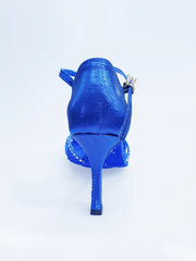 Load image into Gallery viewer, Infinity (BI-Flex) - Scarpa da Donna in Lurex Blu Royal e Camoscio Blu Royal con Swarovski Boreali Parziali solo avanti e Fondo Extraflex Competition