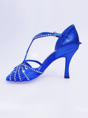 Load image into Gallery viewer, Infinity (BI-Flex) - Scarpa da Donna in Lurex Blu Royal e Camoscio Blu Royal con Swarovski Boreali Parziali solo avanti e Fondo Extraflex Competition