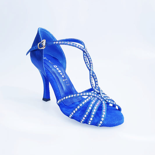 Scarpa da donna Infinity BI-Flex di Wish Dance Shop in camoscio e lurex blu royal con Swarovski e suola extraflex per competizione