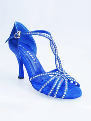 Load image into Gallery viewer, Infinity (BI-Flex) - Scarpa da Donna in Lurex Blu Royal e Camoscio Blu Royal con Swarovski Boreali Parziali solo avanti e Fondo Extraflex Competition