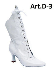 Carica immagine nella Galleria, Stivali in pelle bianca Wish Dance Shop con chiusura anteriore e alamari a stringhe, modello D-3 Pairè (L/B/Jo).