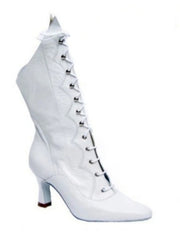 Carica immagine nella Galleria, Stivali in pelle bianca Wish Dance Shop, con chiusura anteriore e alamari a stringhe, modello D-3 Pairè (L/B/Jo).