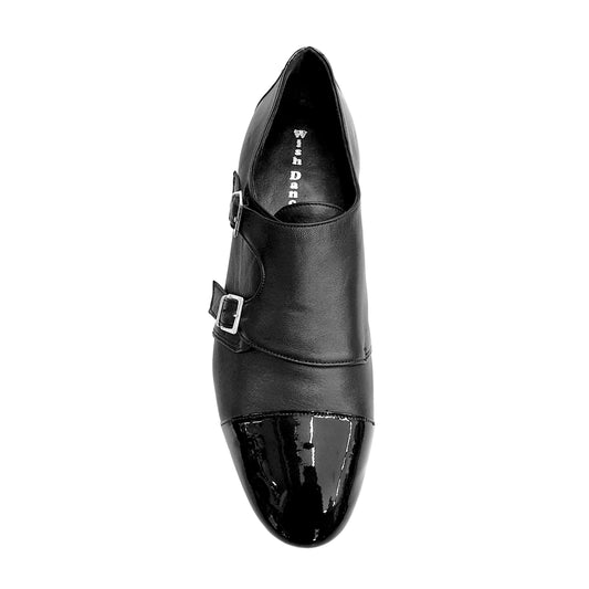 Scarpa da Uomo in Pelle Nera Doppia Fibbia inserto parte anteriore in Vernice Nera BRISTOL /P Wish Dance, vista laterale
