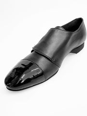 Carica immagine nella Galleria, Scarpa da uomo Bristol Wish Dance Shop in pelle nera con doppia fibbia e inserto in vernice nera, stile elegante e classico