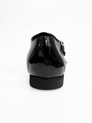 Carica immagine nella Galleria, Scarpa da uomo Wish Dance Shop Bristol/P in pelle nera con doppia fibbia e inserti in vernice nera, davanti, vista dettagliata