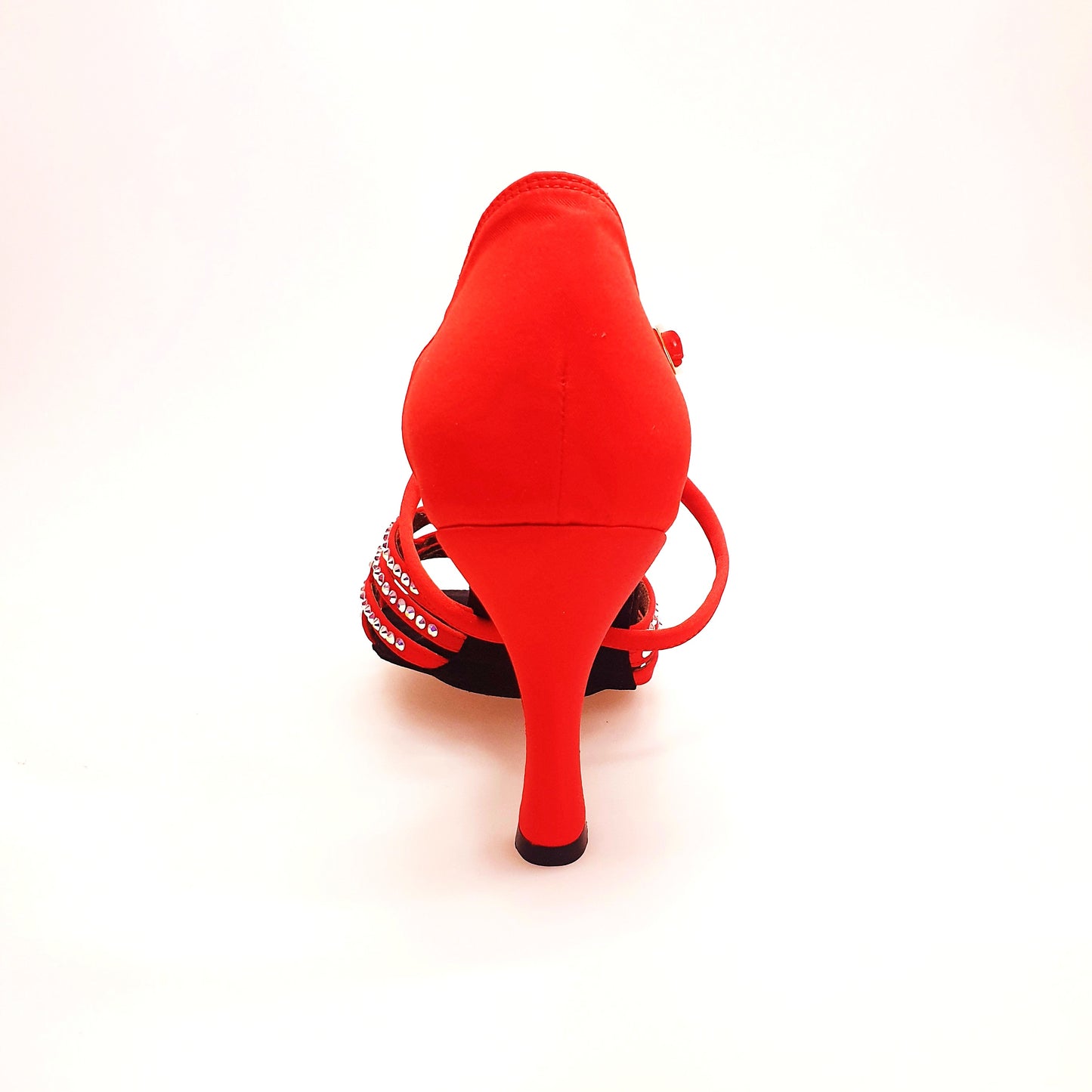 Scarpa da donna Wish Dance Shop Onda QC BI-Flex Marylu in raso di seta rossa con cinturino incrociato, tacco a rocchetto, dettagli Swarovski