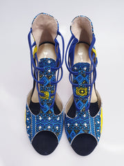 Carica immagine nella Galleria, Lilith - Sandalo da Donna in Stile Dakar Daishiki Giallo e Blu