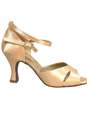 Carica immagine nella Galleria, Ely QB (32QB N) - Scarpa Da ballo Basica da Donna in Raso Seta Carne Cinturino doppio alla caviglia tacco a Rocchetto