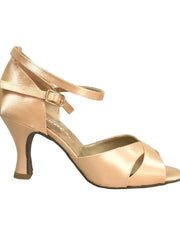 Carica immagine nella Galleria, Ely QB (32QB N) - Scarpa Da ballo Basica da Donna in Raso Seta Carne Cinturino doppio alla caviglia tacco a Rocchetto