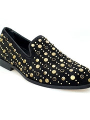 Carica immagine nella Galleria, Jack Sparrow Pirata (800PJ) - Mocassino da Uomo in Camoscio Nero con Borchie Oro e Swarovski Neri Incastonati Fondo Cuoio Premium Wishdance
