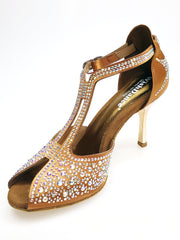 Load image into Gallery viewer, MIRIAM Temptation Plus (L6) - Scarpa Da Donna in Raso Bronzo Con Swarovski Boreali e Tacco a Stiletto