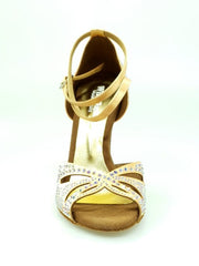 Load image into Gallery viewer, Deluxe Butterfly (L2) - Scarpa da Ballo in Raso Seta Carne Flash con Swarovski Boreali Tacco a Spillo Laminato Oro