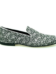 Load image into Gallery viewer, Doge (800PJ) - Men's Moccasin in Silver Florato Venetian Fabric with Silver Lurex Profiles Covered in Genuine Italian Leather