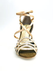 Carica immagine nella Galleria, Onda QD (BI-Flex) - Scarpa da Donna in Raso Seta Oro Flash chiaro Doppio Cinturino incrociato sulla Caviglia e sul Collopiede con Swarovski Boreali Parziale solo avanti e Fondo Extraflex Competition