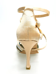 Carica immagine nella Galleria, Onda QD (BI-Flex) - Scarpa da Donna in Raso Seta Oro Flash chiaro Doppio Cinturino incrociato sulla Caviglia e sul Collopiede con Swarovski Boreali Parziale solo avanti e Fondo Extraflex Competition